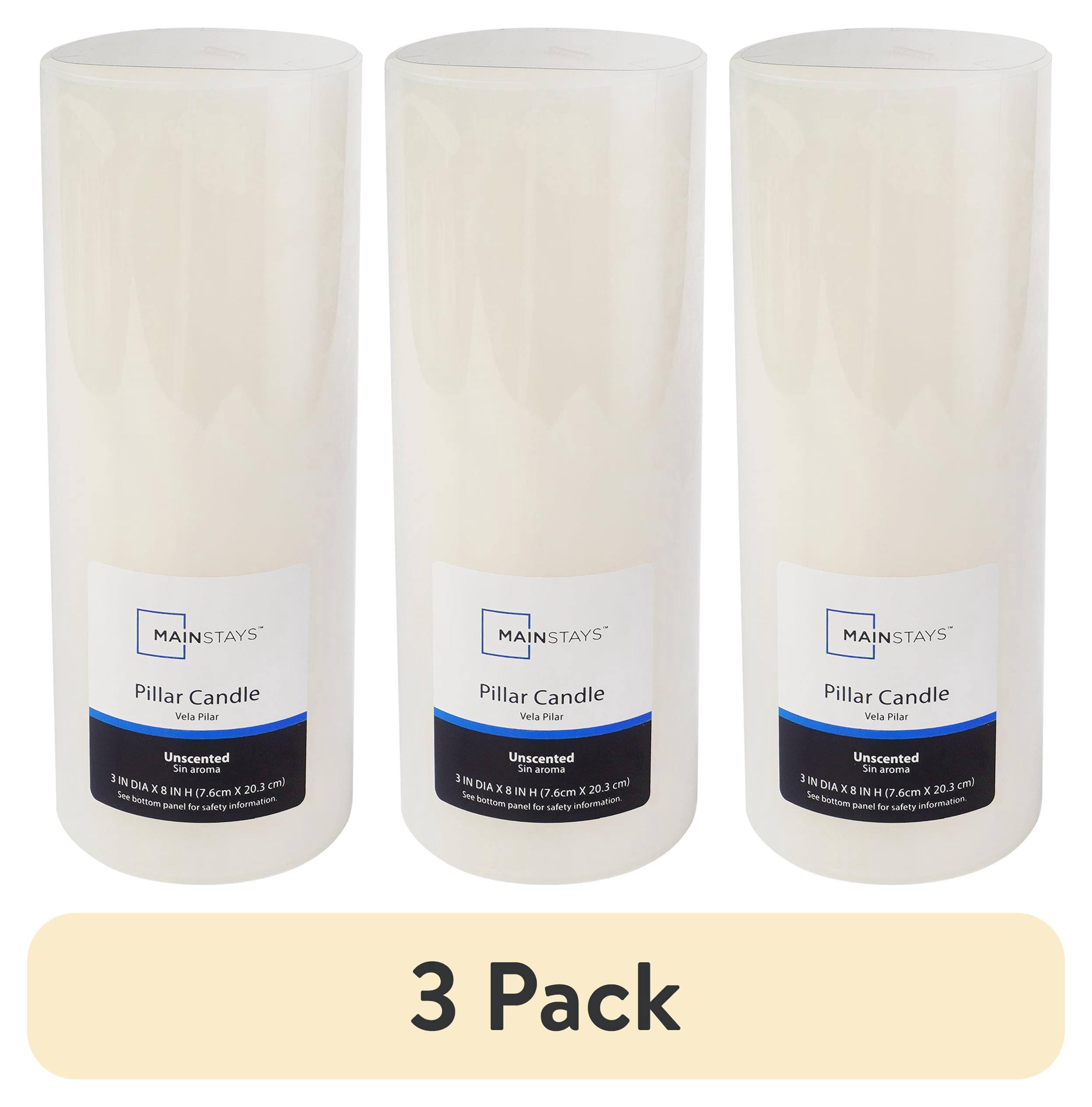 (3 pack) Mainstays Single Wick Pillar Candle, 3 in x 8 in, Unscented, Ivory