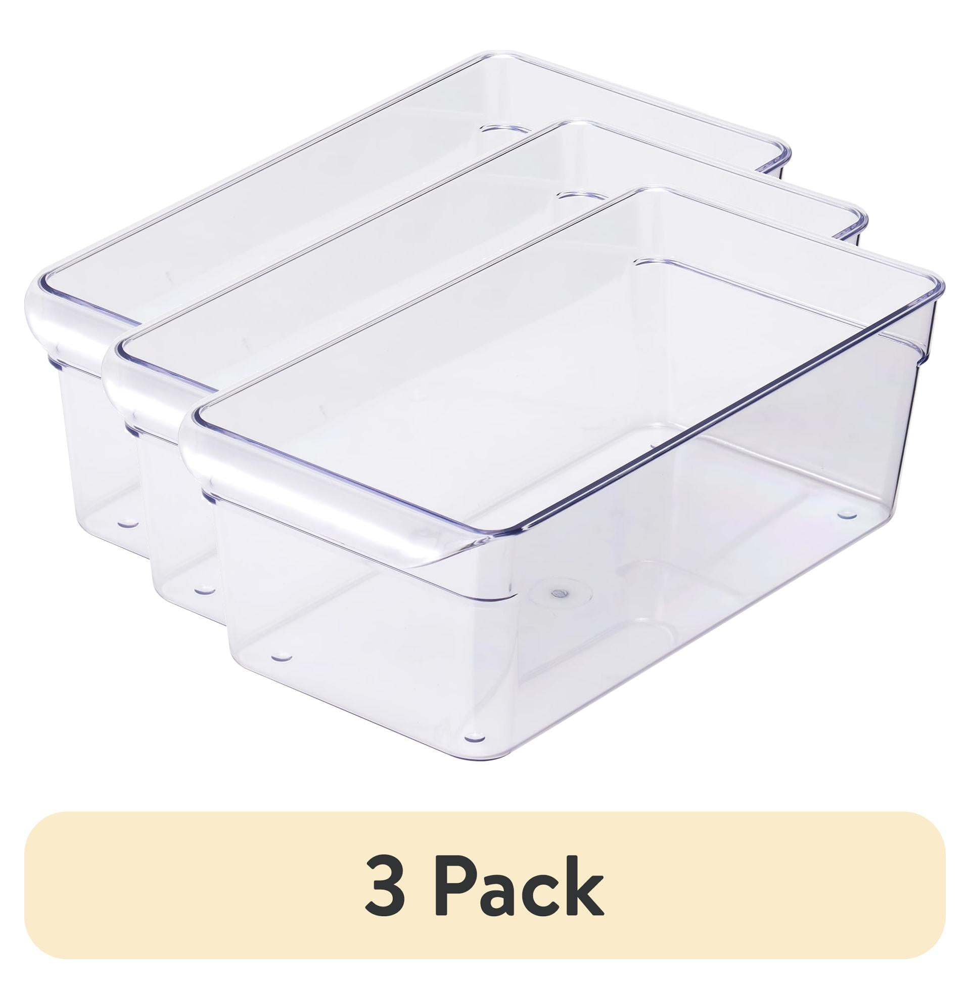 (3 pack) Mainstays Small Fridge Bin, 12x6x4 inches, Clear Plastic