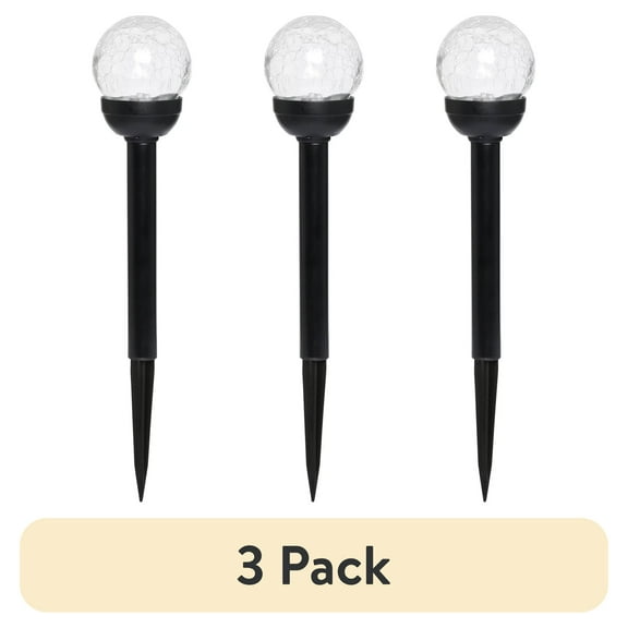 (3 pack) Mainstays Solar Powered Black LED Landscape Crackle Glass Ball Path Light, 3 Lumens
