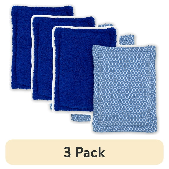 (3 pack) Mainstays Sponge Scrubbers, 4.5 x 5 inches, 100% Cotton Shell, 2 Count per Pack, Blue
