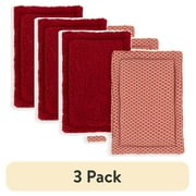 (3 pack) Mainstays Sponge Scrubbers, 4.5 x 5 inches, 100% Cotton Shell, 2 Count per Pack, Red