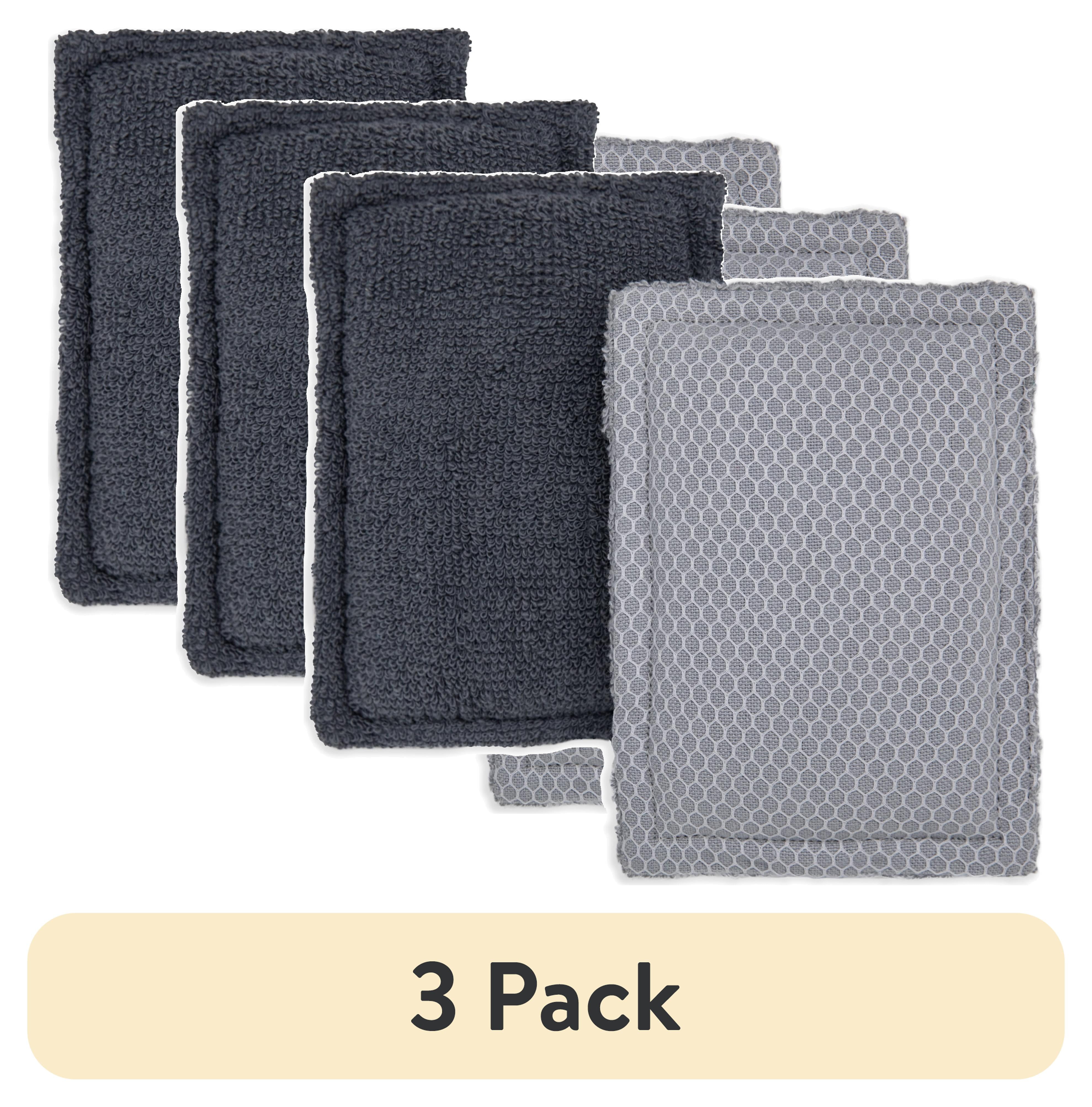 (3 pack) Mainstays 2 Pack Sponge Scrubbers, 100% Cotton Shell, Gray