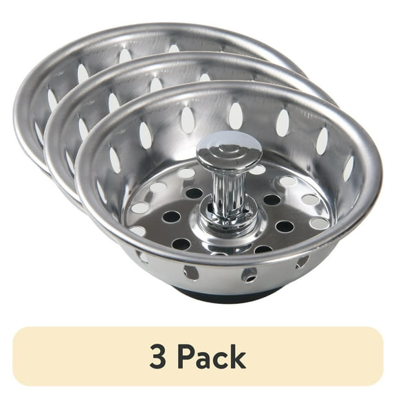 (3 pack) Mainstays Stainless Steel Deluxe Kitchen Sink Strainer Silver for 3.5" Drains