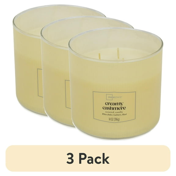 (3 pack) Mainstays Textured Wrapped Candle Creamy Cashmere, 14 Ounce