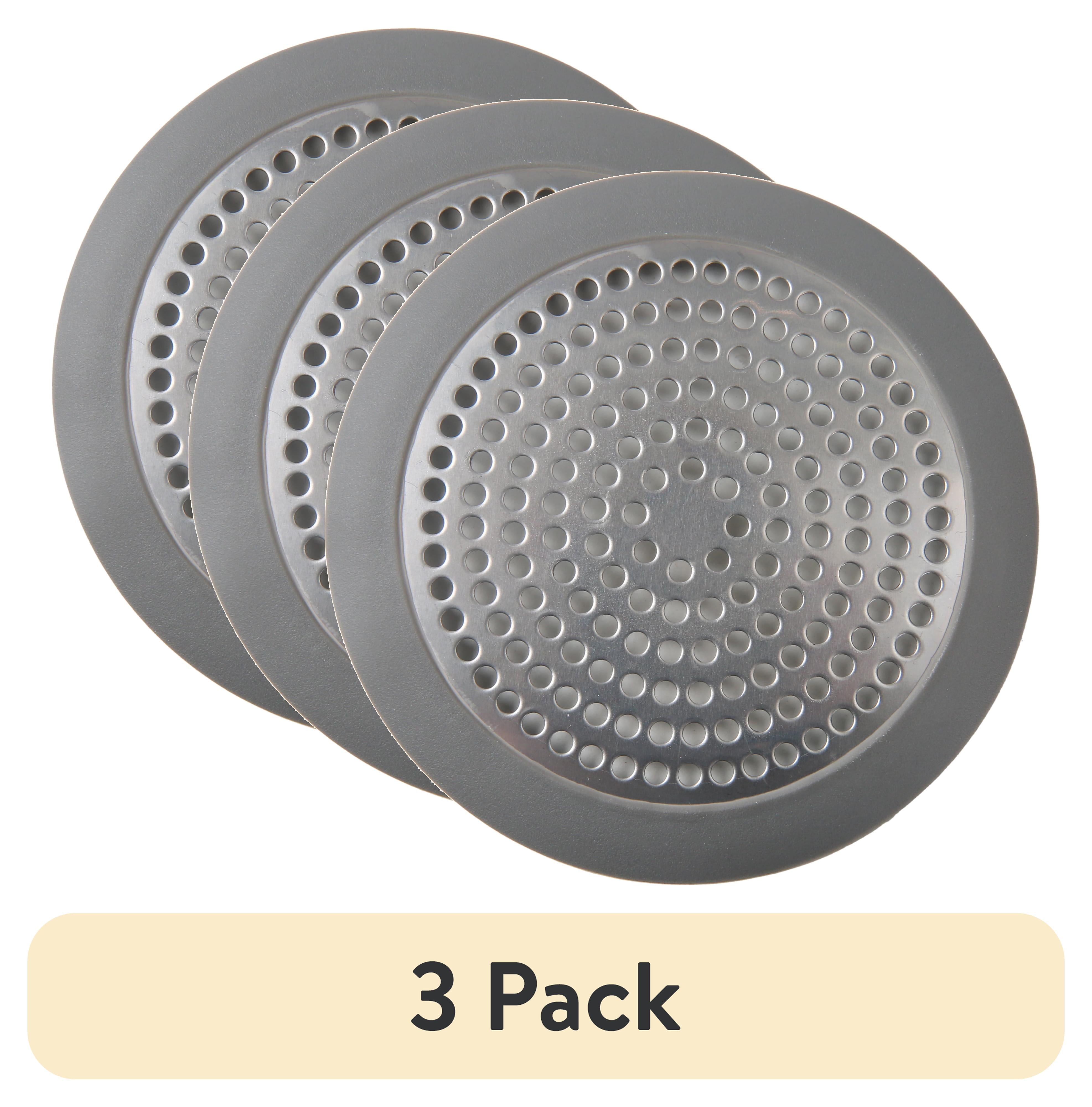 (3 pack) Mainstays Universal Small Shower and Sink Strainer 3-1/2" Stainless Steel with Gray Rubber Gasket