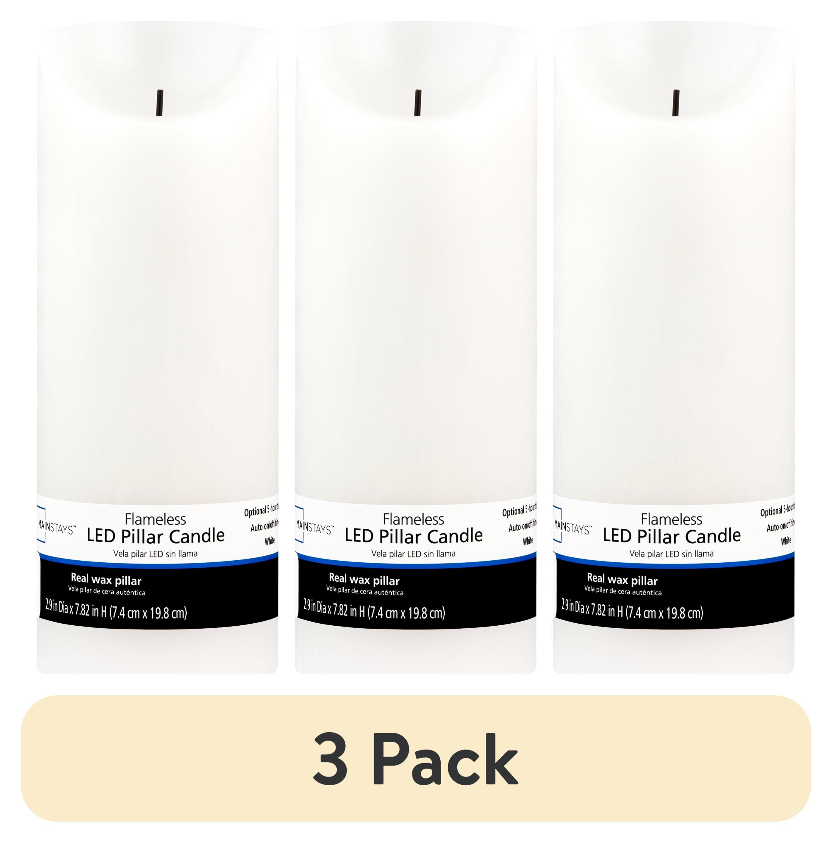 (3 pack) Mainstays Unscented Flameless LED Pillar Candle, White, 3 x 8 in