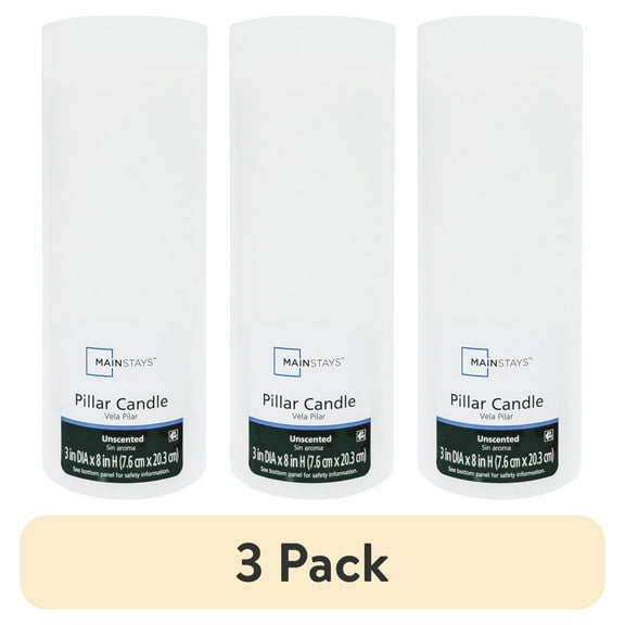 (3 pack) Mainstays Unscented Pillar Candle, 3x8 inches, White