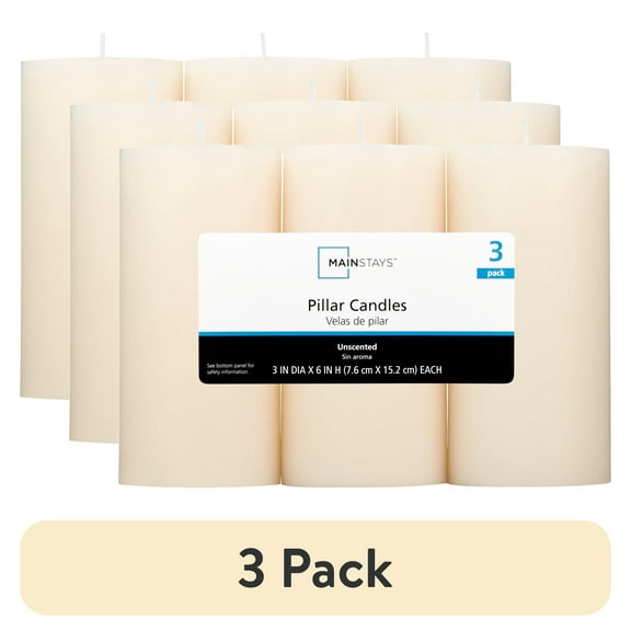 (3 pack) Mainstays Unscented Pillar Candles, 3 x 6 in, Ivory, 3 Count