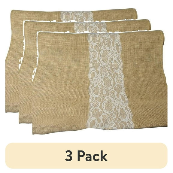 (3 pack) Mainstays Unwired 18" x 10' Natural Burlap Ribbon with White Lace in Middle, 1 Each