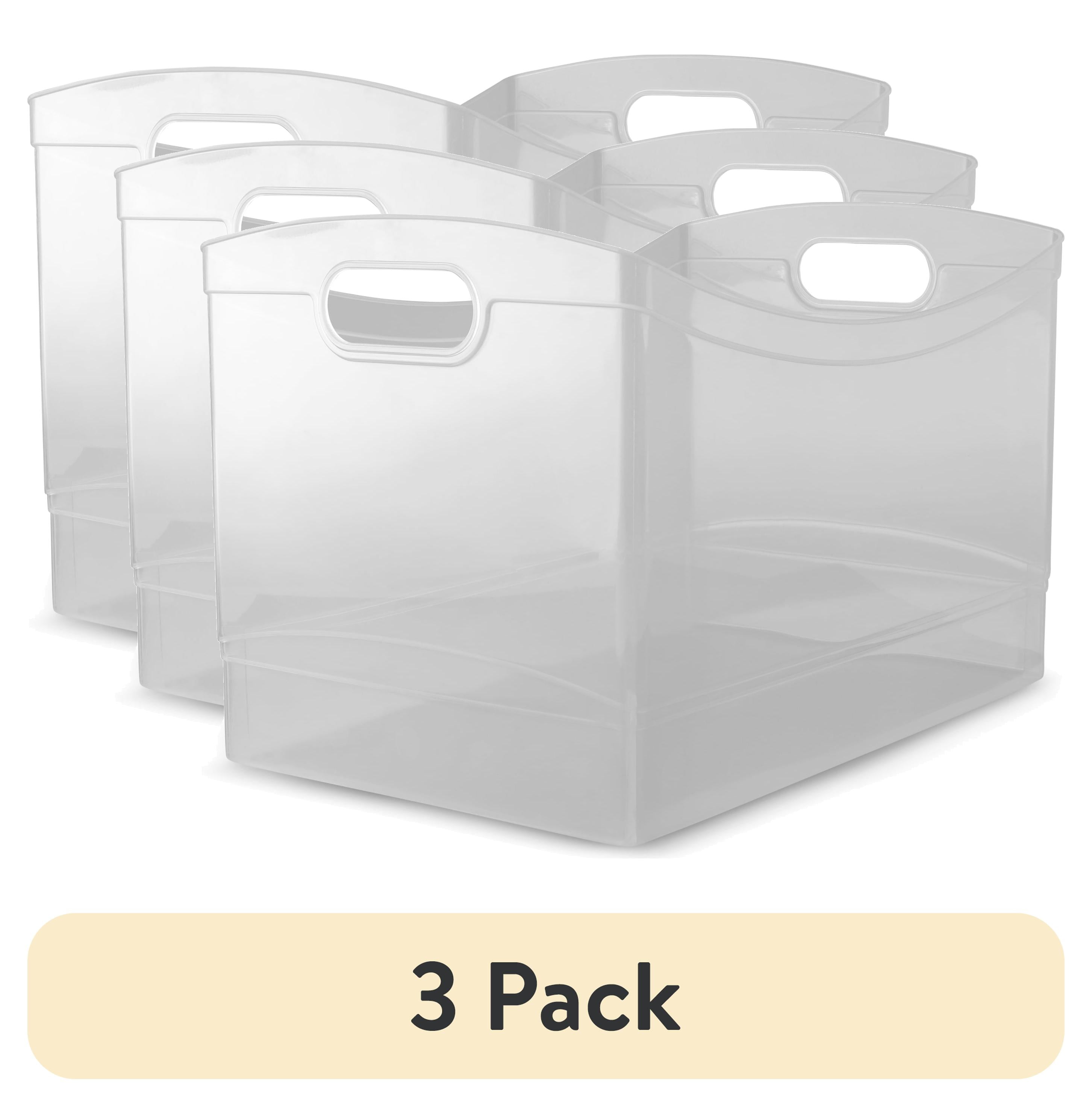 (3 pack) Mainstays Utility Storage Organizer Bin, Clear Plastic, Built-In Handles, 15 in x 10 in x 9.5 in
