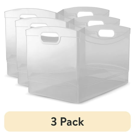 (3 pack) Mainstays Clear Utility Storage Organizer Bin with Built-In Handles, 15.3" x 10.4" x 9.8"