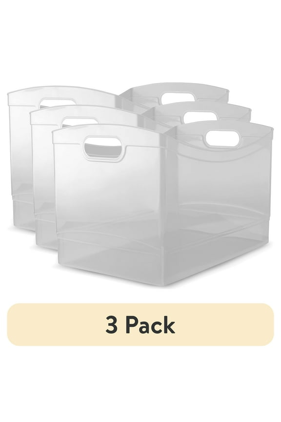 (3 pack) Mainstays Clear Plastic Utility Storage Bin Organizer with Built-In Handles, Large Storage Container for Pantry, Closet, Cabinet and Shelf Organization, 15.3" x 10.4" x 9.8"