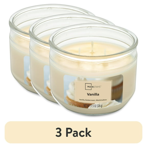 (3 pack) Mainstays Vanilla Scented 3 Wick Candle, 11.5 oz.