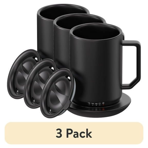 (3 pack) Mainstays Warming Coffee Mug, 12 oz Stainless Steel Coffee Mug with Mug Warmer Coaster and Lid