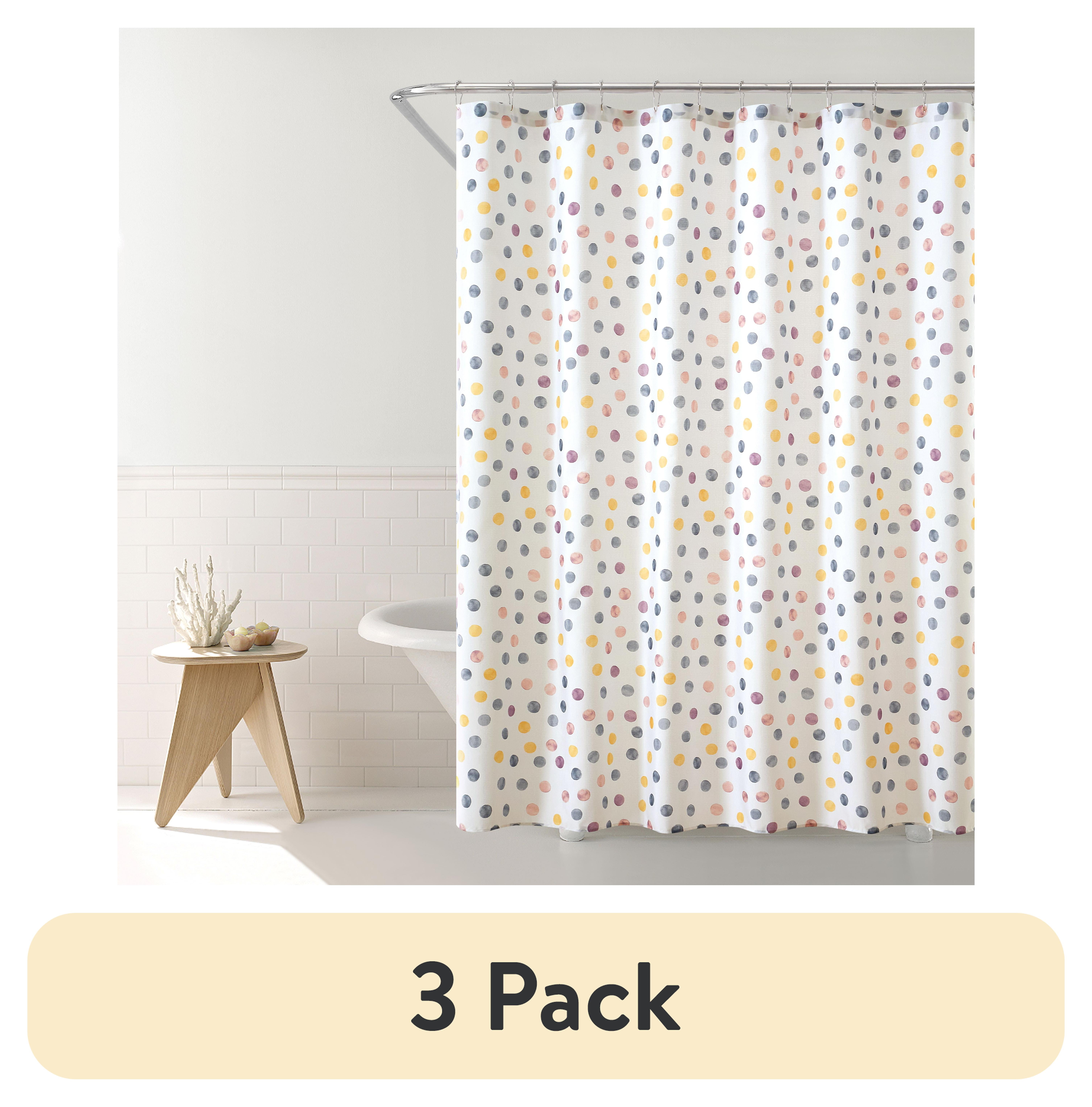 (3 pack) Mainstays Watercolor Dots Shower Curtain, 72" X 72", Polyester