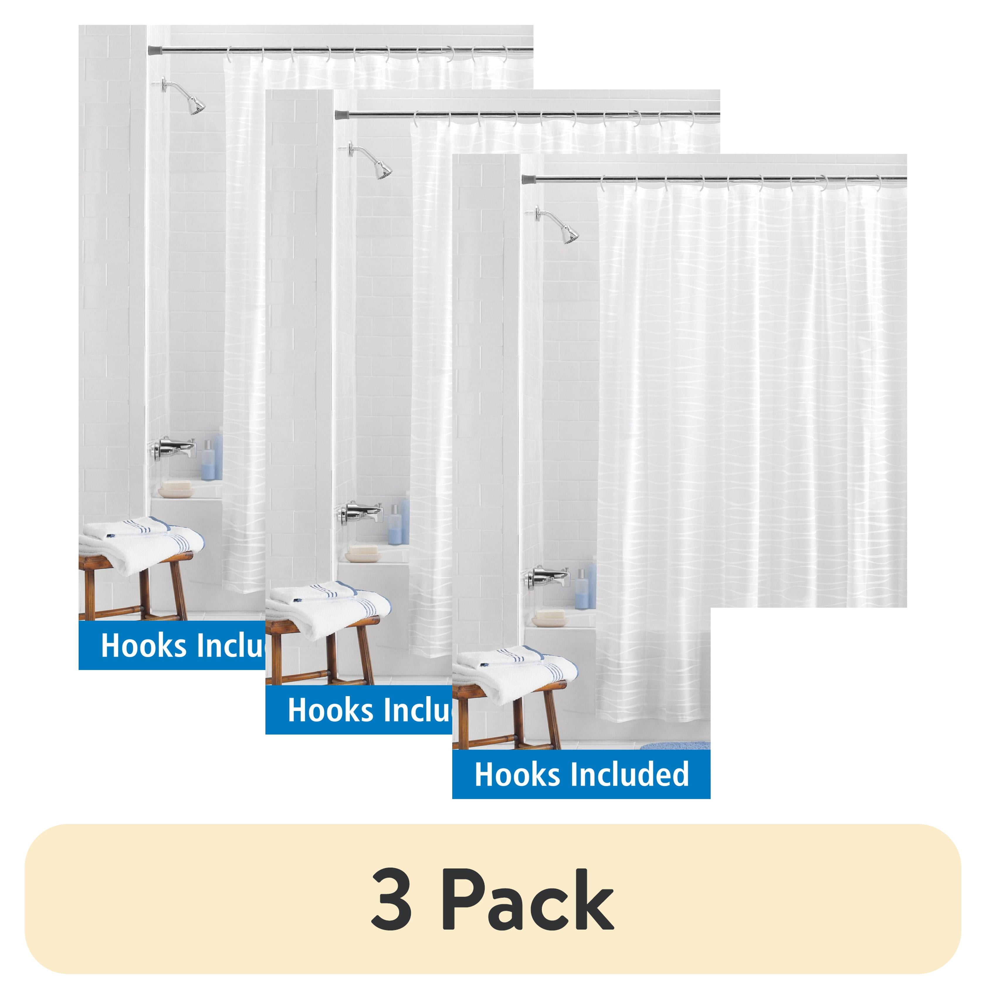 (3 pack) Mainstays Waterproof Oasis Striped PEVA Lightweight Shower Curtain and 12 Hooks, Frosted