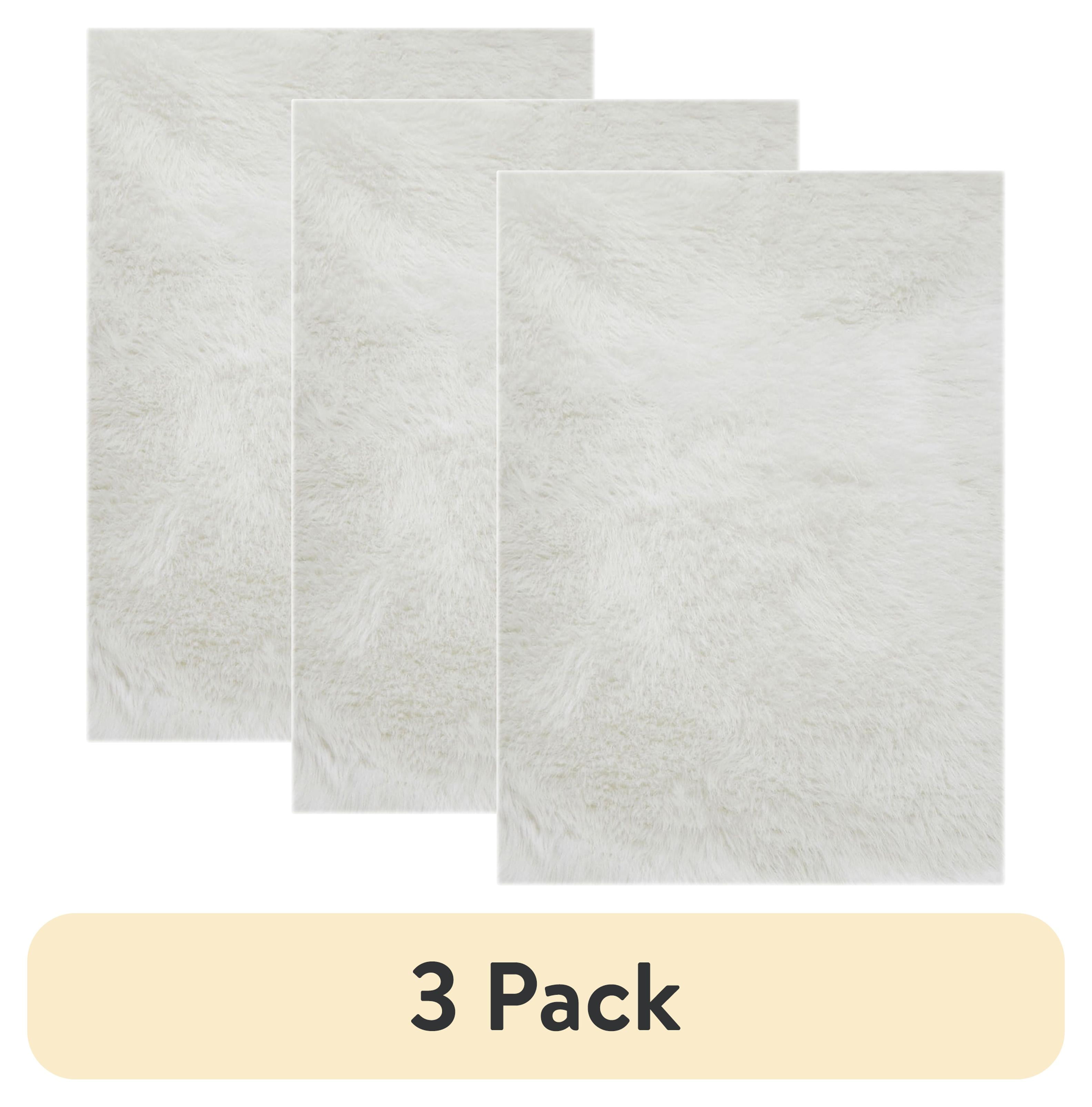 (3 pack) Mainstays White Faux Fur Rug Non-Skid Fluffy Floor Rug for living room, 30"x46"