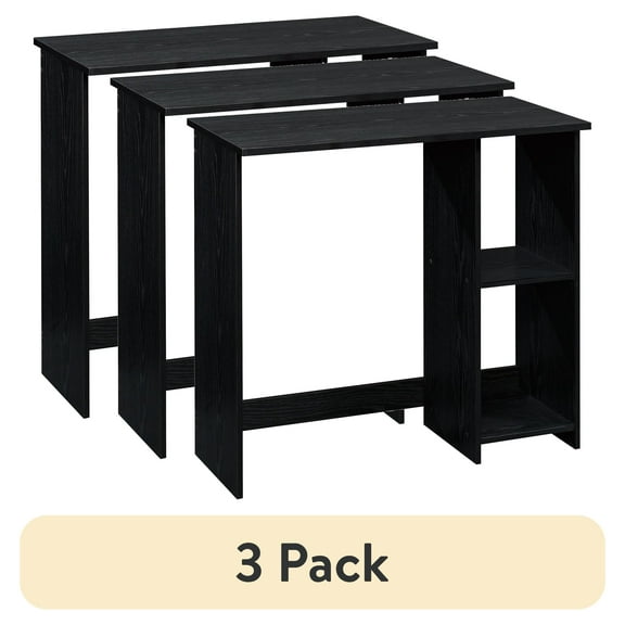 (3 pack) (3 pack) Mainstays Small Space Writing Desk with 2 Shelves, True Black Oak Finish