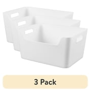 (3 pack) Mainstays X-Large Easy Access Bin, Versatile Open Plastic Storage Containers, Scoop Front, White