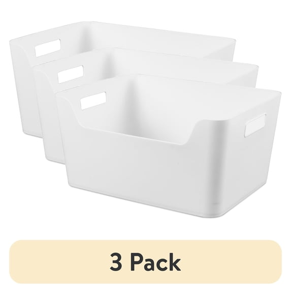 (3 pack) Mainstays X-Large Easy Access Bin, Versatile Open Plastic Storage Containers, Scoop Front, White