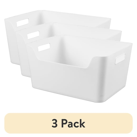 (3 pack) Mainstays X-Large Easy Access Bin, Versatile Open Plastic Storage Containers, Scoop Front, White