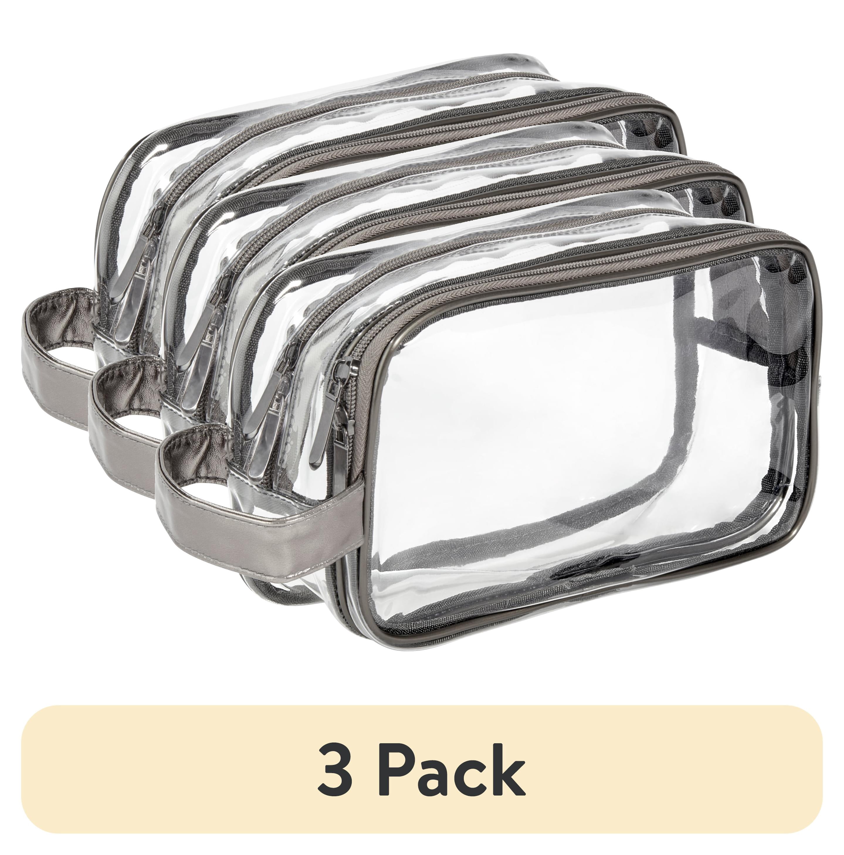 (3 pack) Makeup and Cosmetic Double Layer Clear PVC Zipper Bag, 9.4" x 5.3" x 3.9"