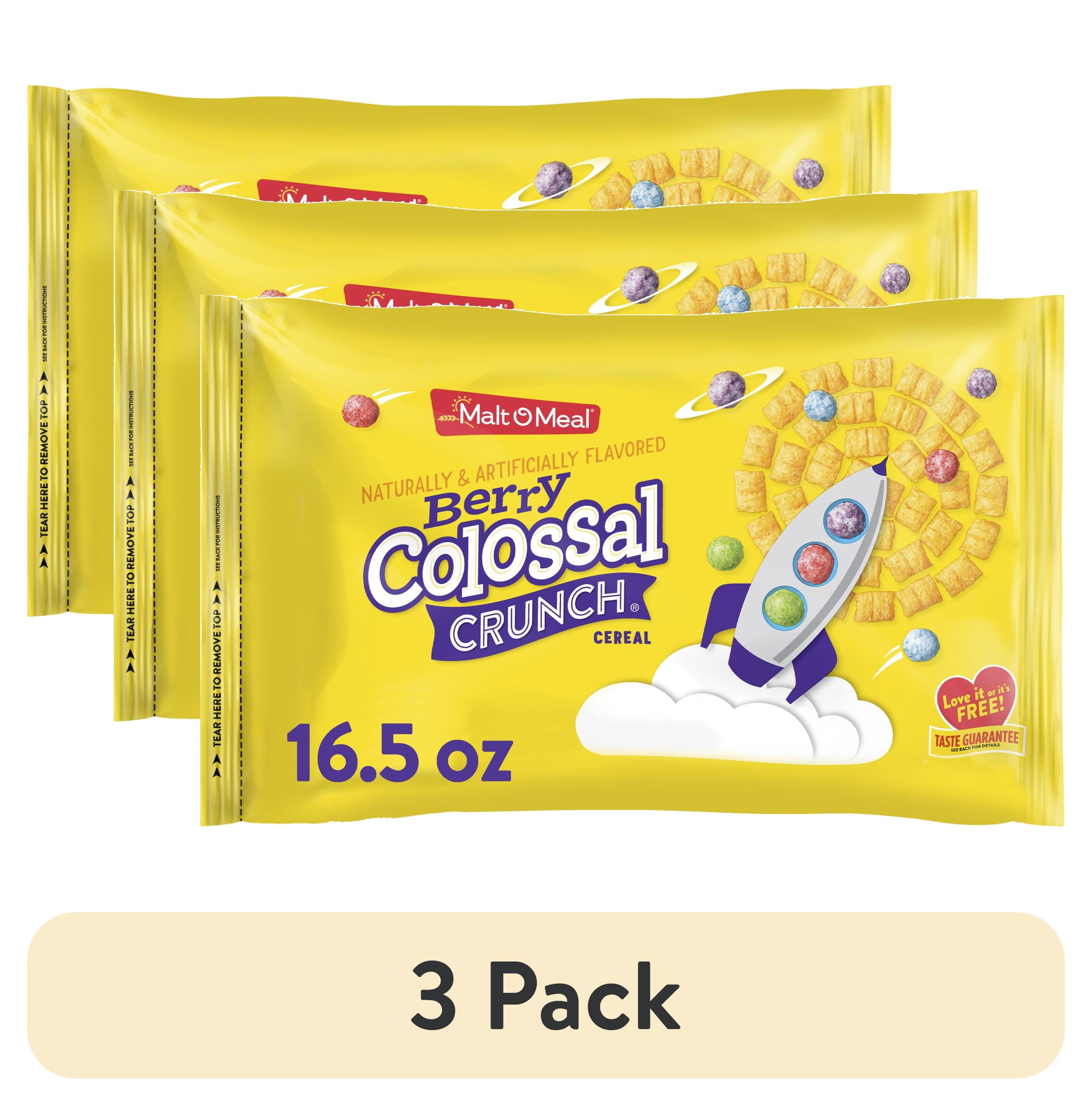 (3 pack) Malt-O-Meal Berry Colossal Crunch Breakfast Cereal, Crunchy 16.5 oz Resealable Cereal Bag