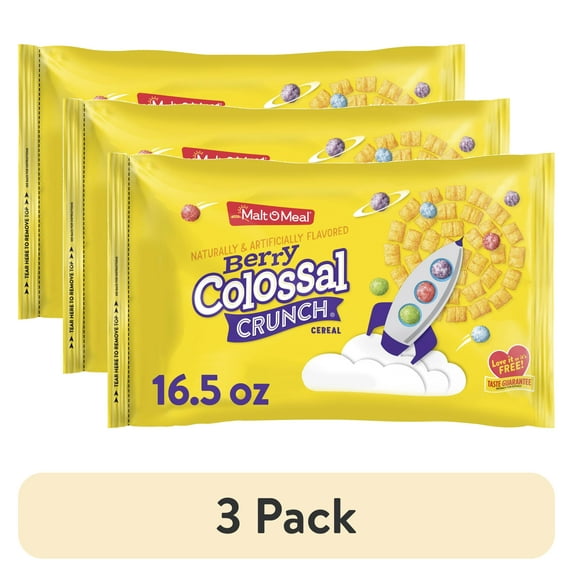 (3 pack) Malt-O-Meal Berry Colossal Crunch Breakfast Cereal, Crunchy 16.5 oz Resealable Cereal Bag