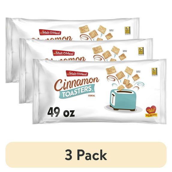 (3 pack) Malt-O-Meal Cinnamon Toasters Breakfast Cereal, Crunchy Cinnamon Cereal Squares, 49oz Resealable Bag