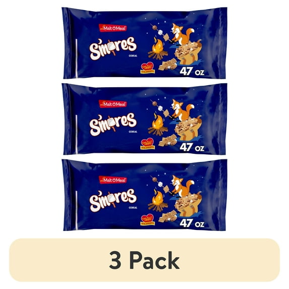 (3 pack) Malt-O-Meal S'mores Breakfast Cereal, Smores Cereal, Crunchy 47 oz Resealable Bag