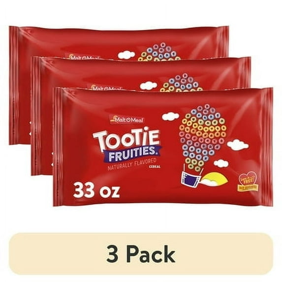 (3 pack) Malt-O-Meal Tootie Fruities Cereal, Fruity Breakfast Cereal, Crunchy 33 oz Resealable Bag