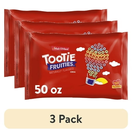 (3 pack) Malt-O-Meal Tootie Fruities Cereal, Fruity Breakfast Cereal, Crunchy 50 oz Resealable Bag