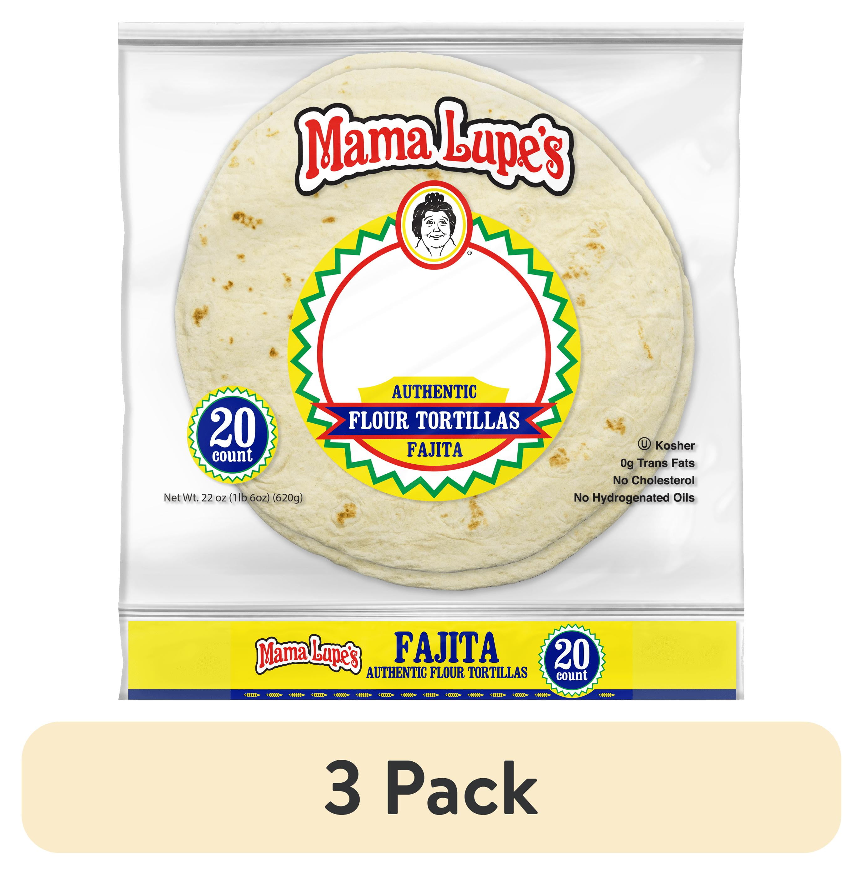(3 pack) Mama Lupe's Fajita Authentic Flour Tortillas, 20 Count, 22 oz – Family pack for Quick Tacos and Fajitas