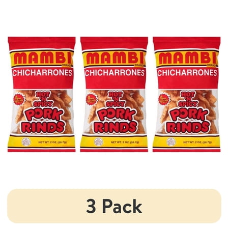 (3 pack) MAMBI PORK RINDS HOT & SPICY 12/3.5 OZ