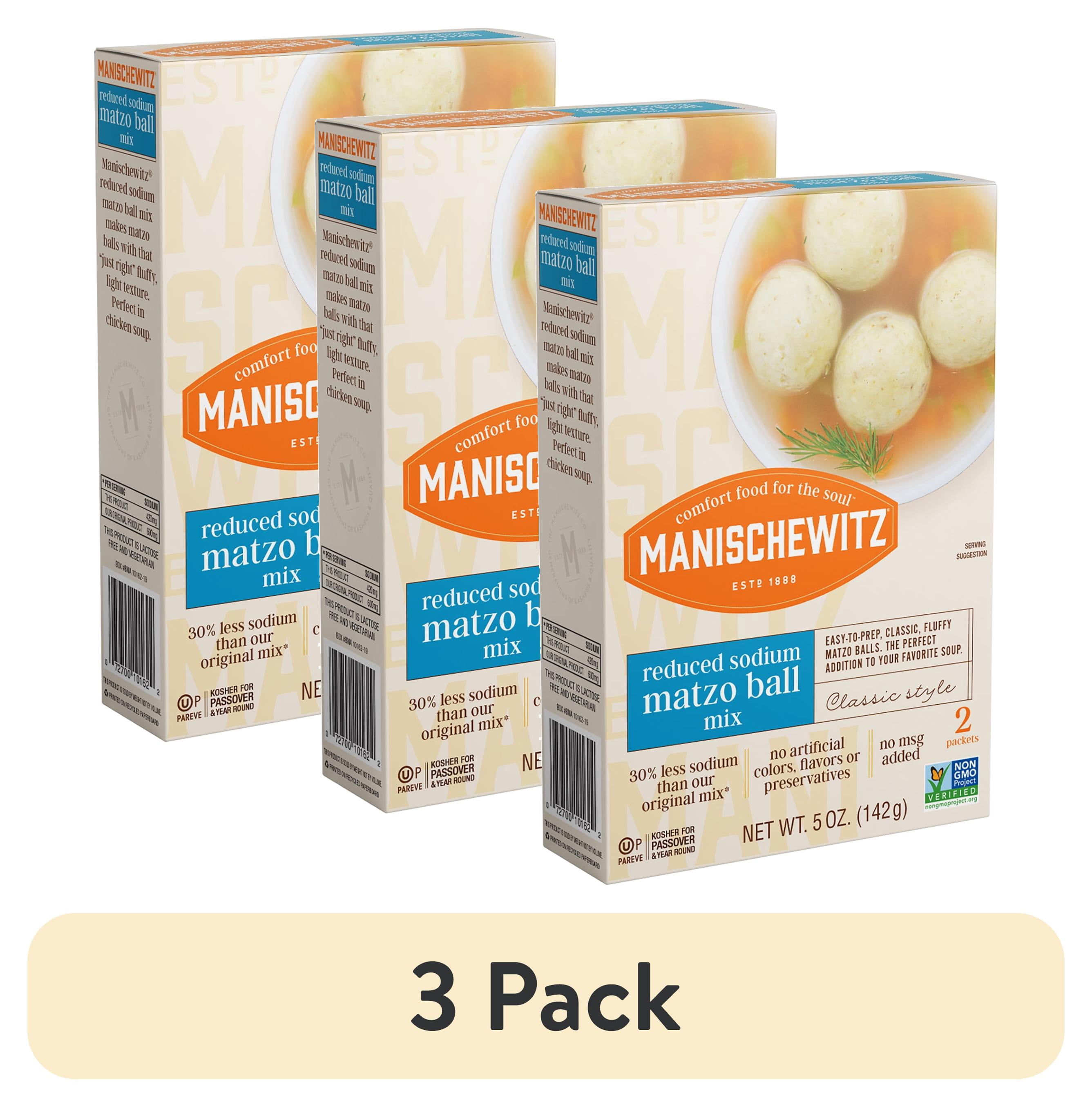 (3 pack) Manischewitz Reduced Sodium Matzo Ball Mix, 5 oz