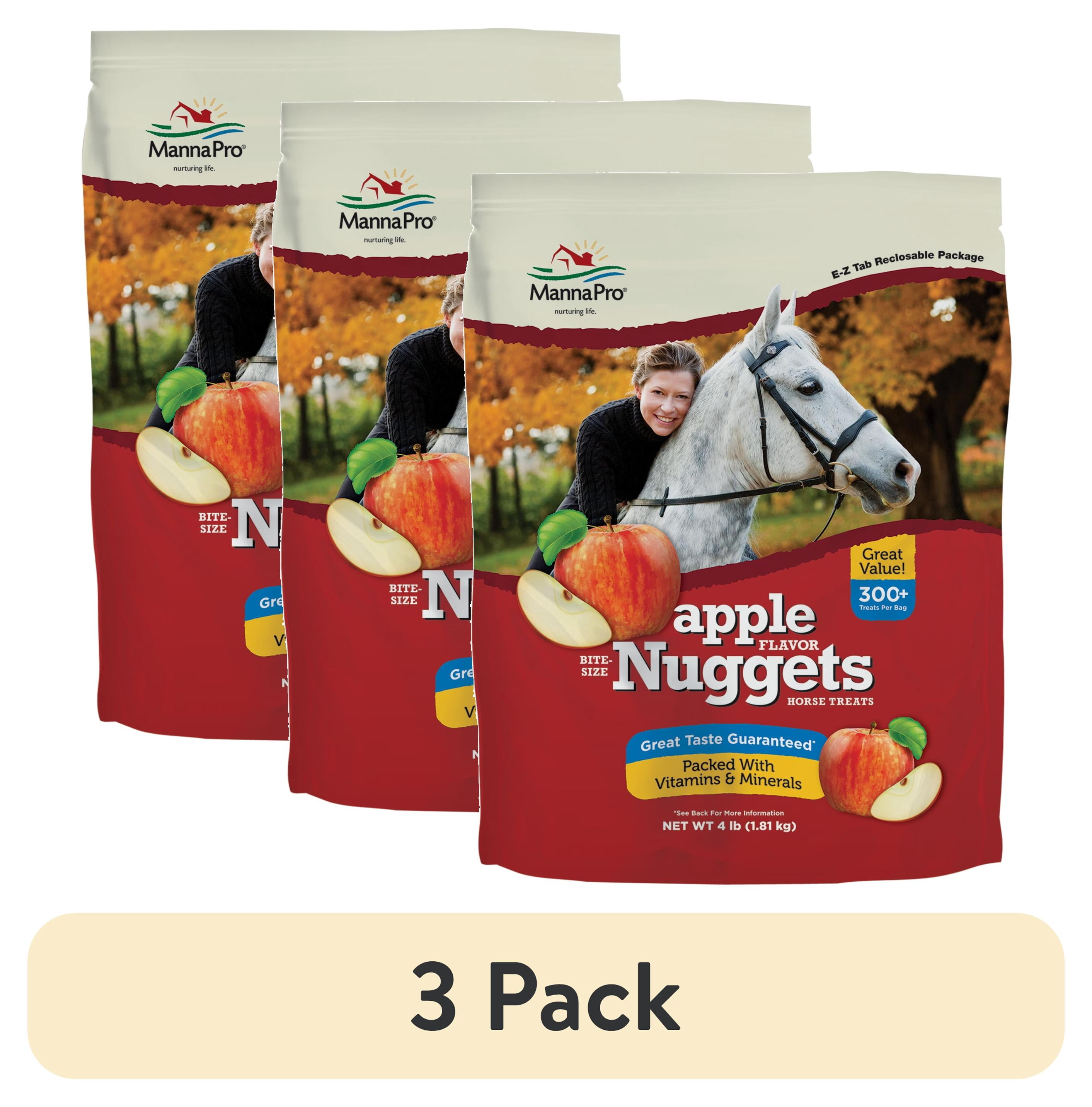 (3 pack) Manna Pro Bite-Size Nuggets Horse Treats, Apple, 4 lbs.