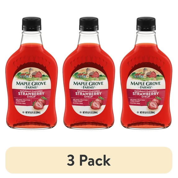 (3 pack) Maple Grove Farms Strawberry Flavored Syrup, Strawberry Syrup, Gluten-Free, 8.5 fl oz Bottle
