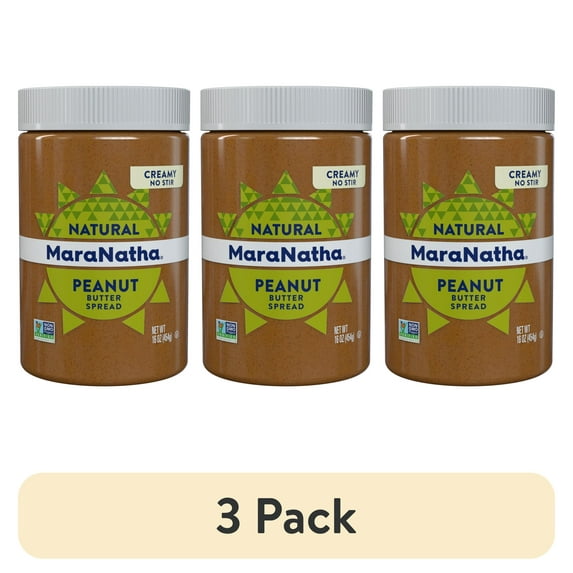 (3 pack) MaraNatha Natural Creamy Peanut Butter Spread, 16 oz