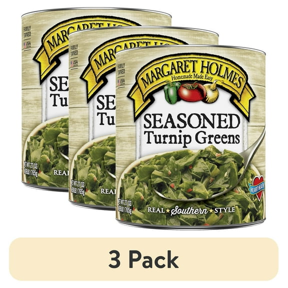 (3 pack) Margaret Holmes Seasoned Turnip Greens, Canned Vegetables, 27 oz