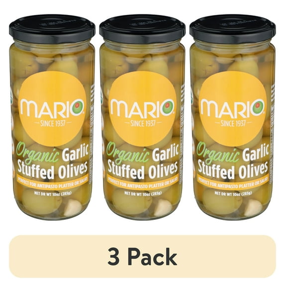 (3 pack) Mario® Organic Garlic Stuffed Olives 10 oz. Jar