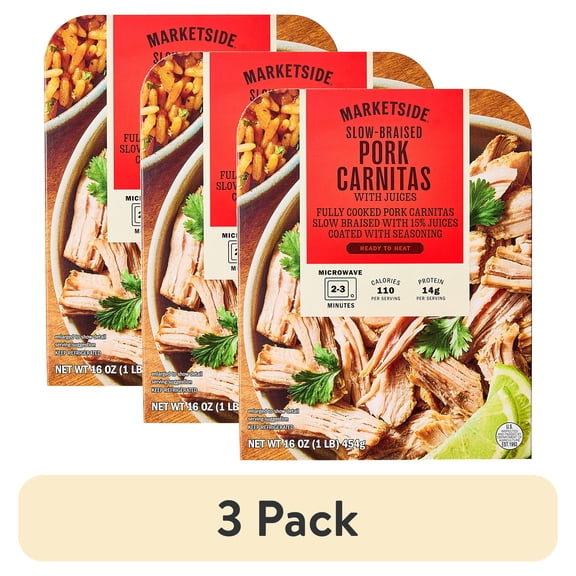 (3 pack) Marketside Ready to Heat Smoked Pork Shoulder Carnitas, 16 oz (Refrigerated)