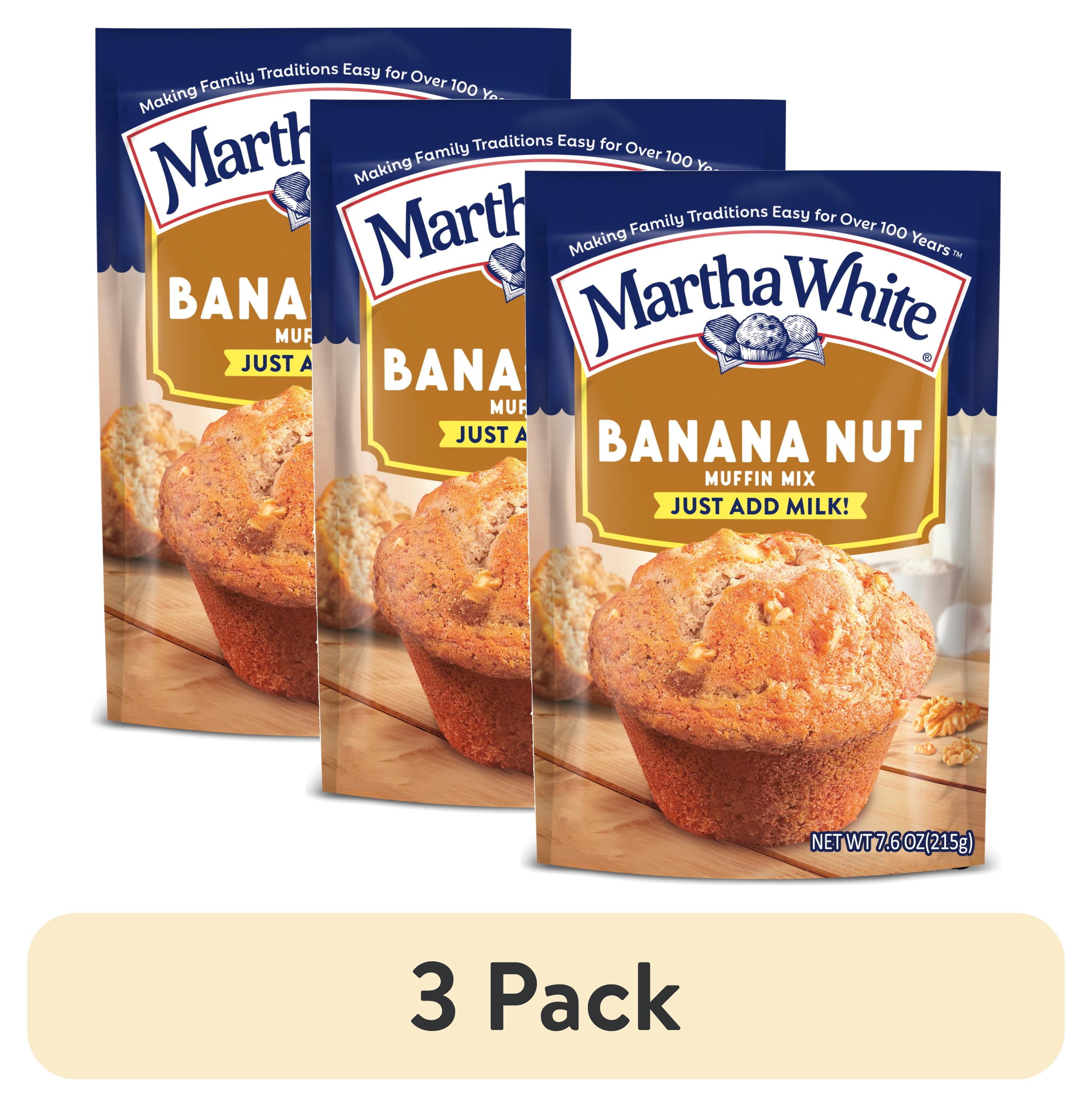 (3 pack) Martha White Banana Nut Muffin Mix, 7.6 oz Bag