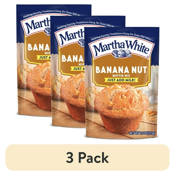(3 pack) Martha White Banana Nut Muffin Mix, 7.6 oz Bag