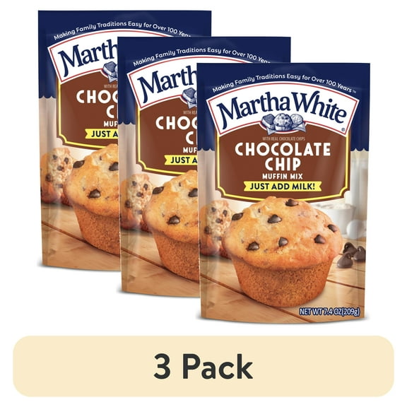 (3 pack) Martha White Chocolate Chip Muffin Mix, 7.4 oz Bag