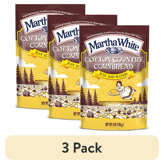 (3 pack) Martha White Cotton Country Buttermilk Cornbread Mix, 6 oz Pouch