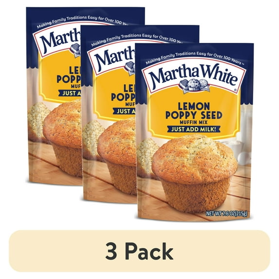 (3 pack) Martha White Lemon Poppy Seed Muffin Mix, 7.6 oz Bag