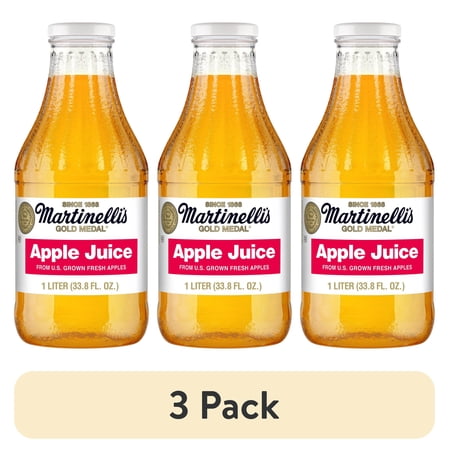 (3 pack) Martinelli's Gold Medal 100% Apple Juice, Multi-Serve Glass Bottle, 1 Liter