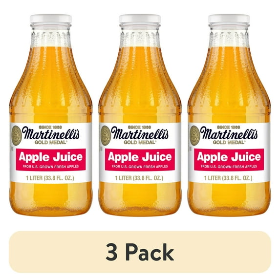 (3 pack) Martinelli's Gold Medal 100% Apple Juice, Multi-Serve Glass Bottle, 1 Liter