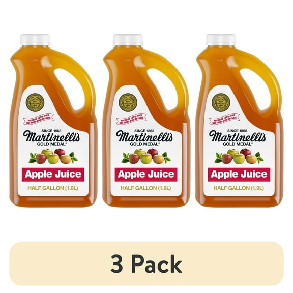 (3 pack) Martinelli's Apple Juice, 64 fl oz Plastic Half Gallon Bottle