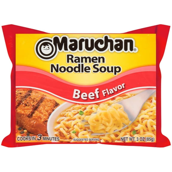 (3 pack) Maruchan Ramen Noodle Soup, Beef Flavor Instant Noodles, 3 oz